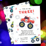 Convite Jovens Selvagens Três Crianças De Aniversário Mons<br><div class="desc">Jovem Wild e Três Crianças aniversário de 3 anos Monster Car Trucks O Convite apresenta caminhões de carros monstros bonitos e coloridos com o texto "Jovem, selvagem e três!" no moderno roteiro de tipografia vermelha, acentuado com o número 3 e rabiscos. Perfeito para as crianças na terceira festa de aniversário....</div>