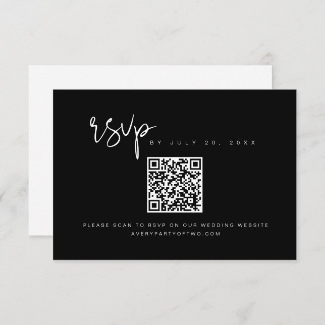 Convite JOVI Edgy Black and White QR Code Wedding RSVP (Frente/Verso)