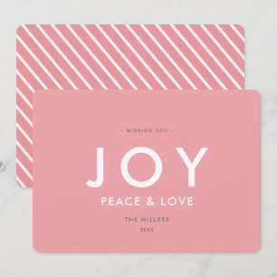 Convite Joy Minimalist Modern Pink Christmas card