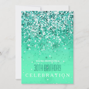 Convite Joy Modern Aqua Green Glitter Party