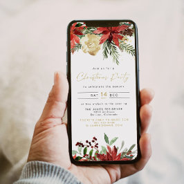 Convite JOY Poinsettia Red Floral Foliday Party