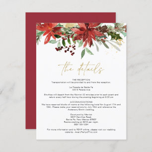 Convite JOY Red Winter Poinsettia Floral Details Card