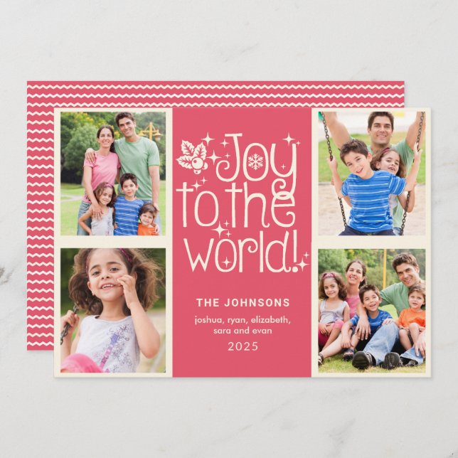 Convite Joy to the World Multi Photo Christmas Card (Joy p (Frente/Verso)