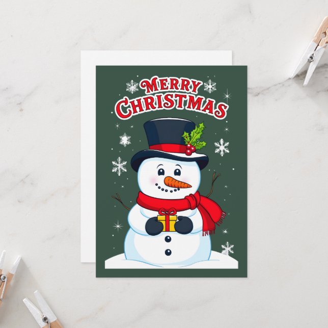 Convite Joyeux Noël avec un Bonhomme de Neige Magique (Frente/Verso In Situ)