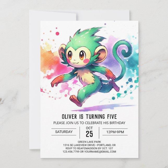 Convite Joyful Bohemian Monkey Birthday (Frente)