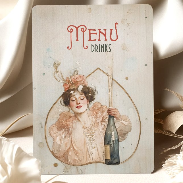 Convite Joyful Celebration Art Nouveau Menu & Drinks Card (Criador carregado)