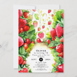 Convite Joyful Colorful Boho Strawberry Birthday