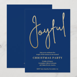 Convite JOYFUL Dourado Falso em Azul Festa de Natal