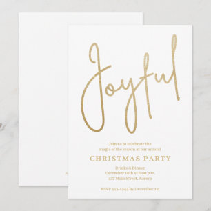 Convite JOYFUL Dourado Falso em Branco Festa de Natal