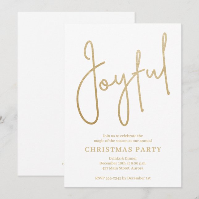Convite JOYFUL Dourado Falso em Branco Festa de Natal (Frente/Verso)