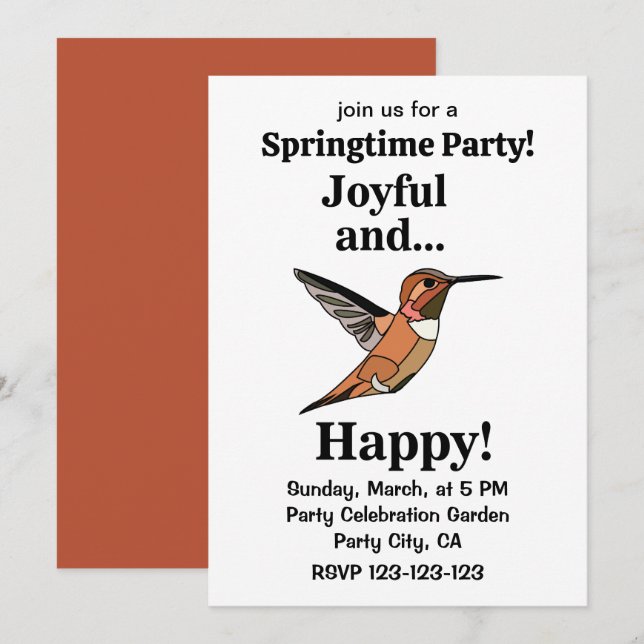 Convite Joyful e Happy Bird Lover Springtime (Frente/Verso)