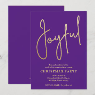 Convite JOYFUL Festa de Natal em Roxo com Folha de Ouro Fa