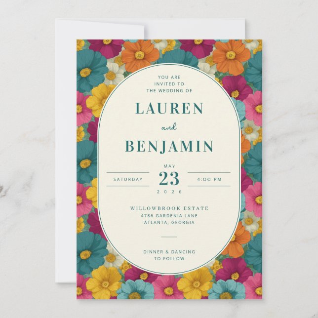 Convite Joyful Floral Wedding Invitation (Frente)