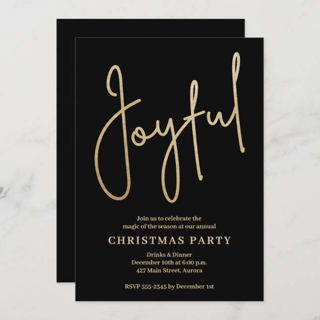 Convite JOYFUL Gold Faux Foil on Black Christmas Party (Frente/Verso)