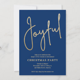Convite JOYFUL Gold Faux Foil on Blue Christmas Party