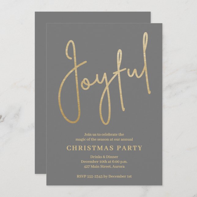 Convite JOYFUL Gold Faux Foil on Green Christmas Party (Frente/Verso)