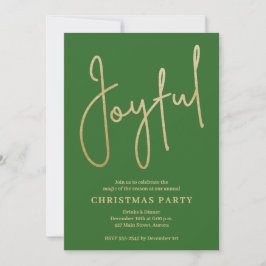 Convite JOYFUL Gold Faux Foil on Green Christmas Party