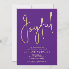 Convite JOYFUL Gold Faux Foil on Purple Christmas Party