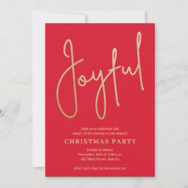 Convite JOYFUL Gold Faux Foil on Red Christmas Party