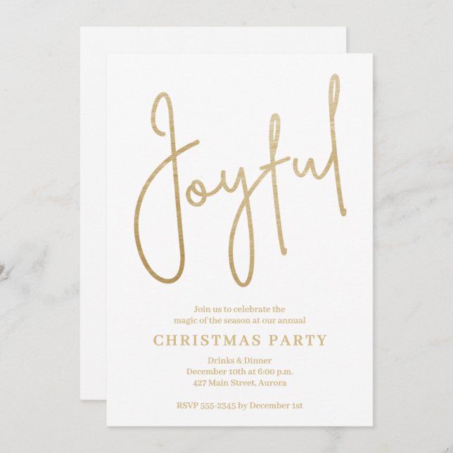 Convite JOYFUL Gold Faux Foil on White Christmas Party (Frente/Verso)