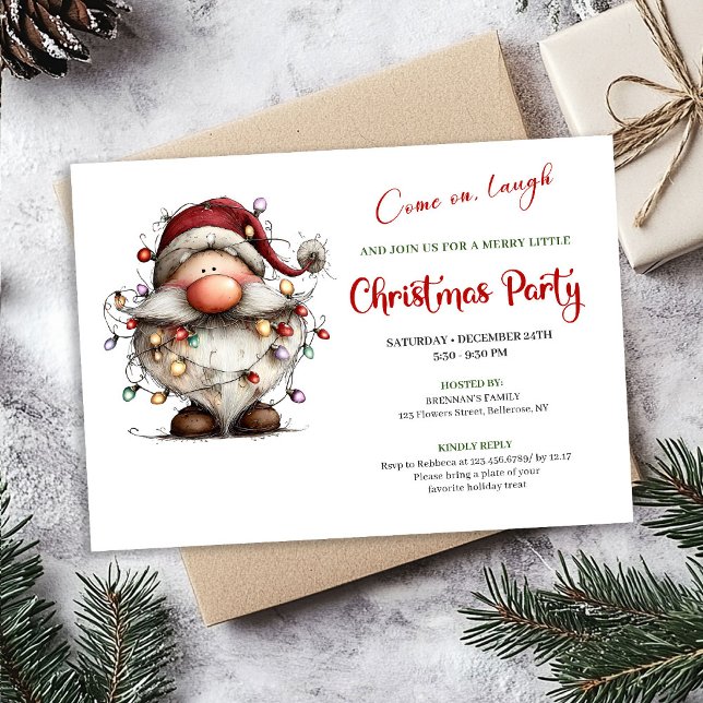 Convite Joyful Quirky Santa Red Green Digital Party Invite (Joyful Quirky Santa Red Green Digital Party Invite)