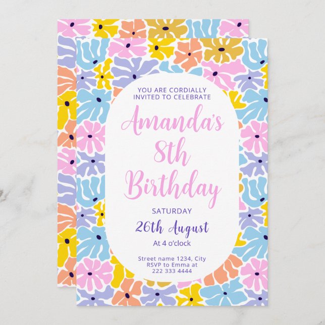Convite Joyous Flower Fiesta Birthday (Frente/Verso)