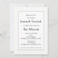 Convite Judaico Bat Mitzvah, Minimalista Moderno