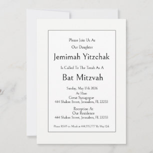 Convite Judaico Bat Mitzvah, Minimalista Moderno