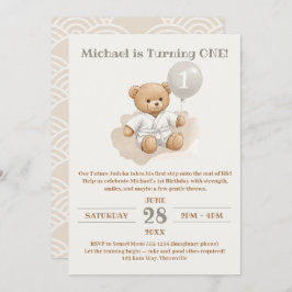 Convite "Judo Bear’s First Belt" – 1st Birthday White Belt