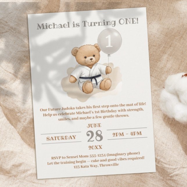 Convite Judo Bear Turns One" – 1st Birthday (Criador carregado)