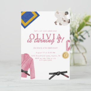 Convite Jujitsu Rosa Garota de Aniversário Artes Marciais