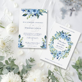 Convite Juliette Dusty Blue Floral Católica Casamento Invi