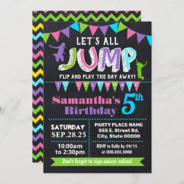Convite Jump aniversario trampoline chalkboard rosa festa
