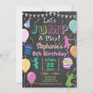 Convite Jump Birthday Chalkboard Kid Trampoline Party