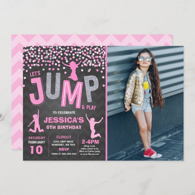 Convite Jump Birthday Invest Jump Trampoline Party (Frente/Verso)