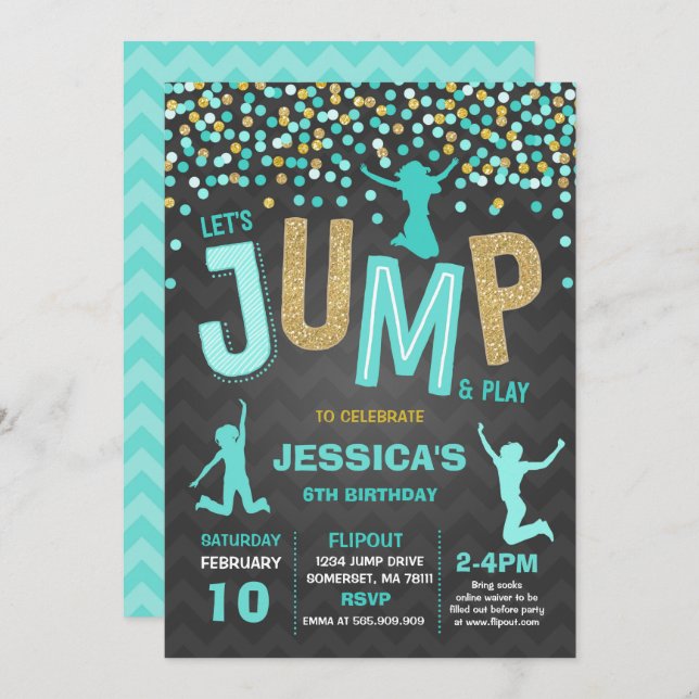 Convite Jump Birthday Invest Jump Trampoline Party (Frente/Verso)