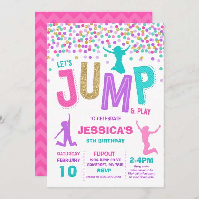 Convite Jump Birthday Invest Jump Trampoline Party (Frente/Verso)