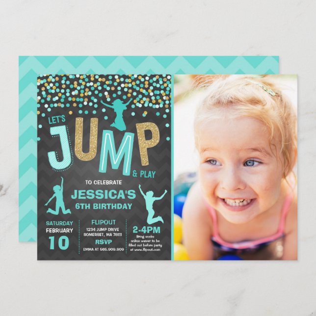 Convite Jump Birthday Invest Jump Trampoline Party (Frente/Verso)
