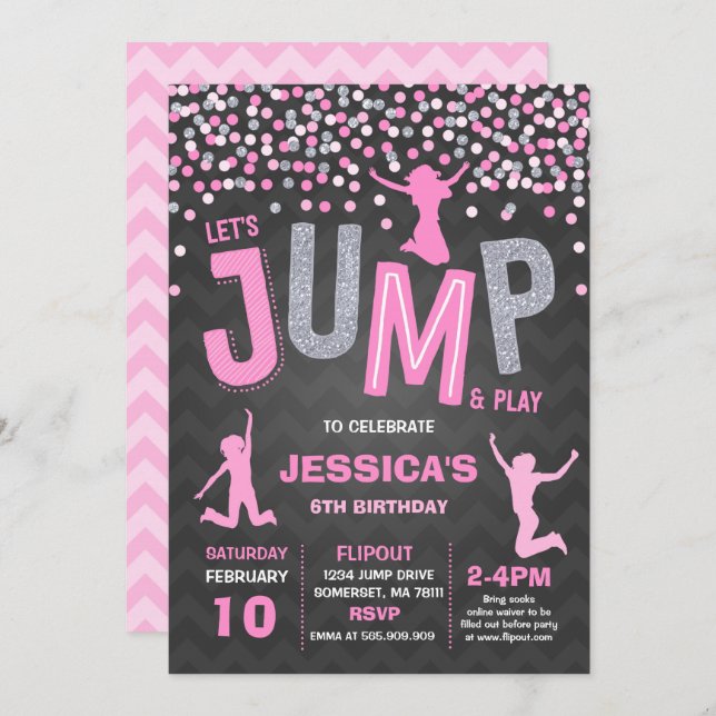 Convite Jump Birthday Invest Jump Trampoline Party (Frente/Verso)