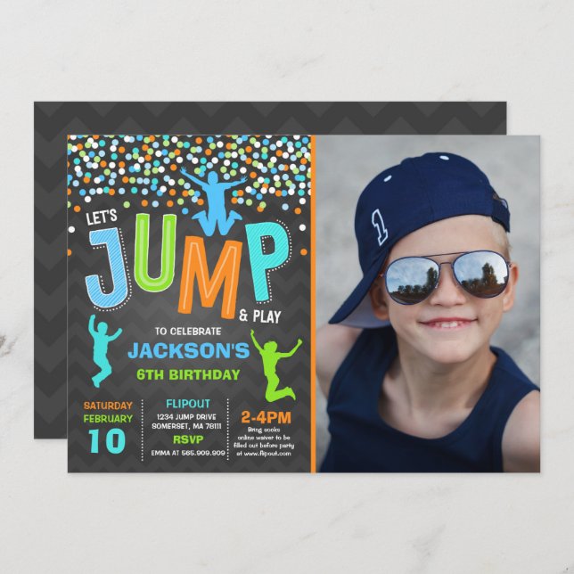 Convite Jump Birthday Invest Jump Trampoline Party (Frente/Verso)