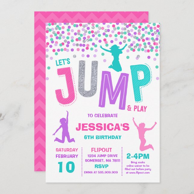 Convite Jump Birthday Invest Jump Trampoline Party (Frente/Verso)