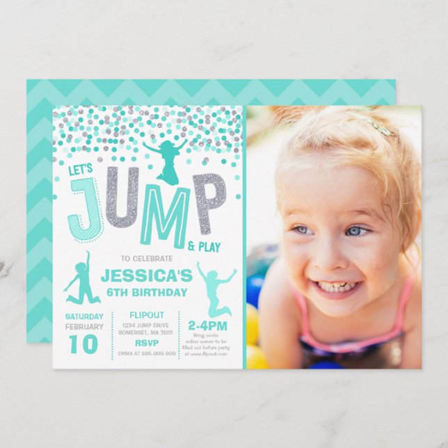 Convite Jump Birthday Invest Jump Trampoline Party (Frente/Verso)
