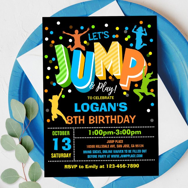Convite Jump Birthday Invest Jump Trampoline Party (Criador carregado)