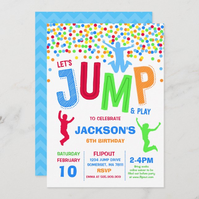 Convite Jump Birthday Invest Jump Trampoline Party (Frente/Verso)