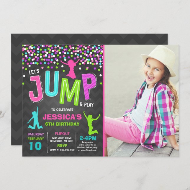 Convite Jump Birthday Invest Jump Trampoline Party (Frente/Verso)