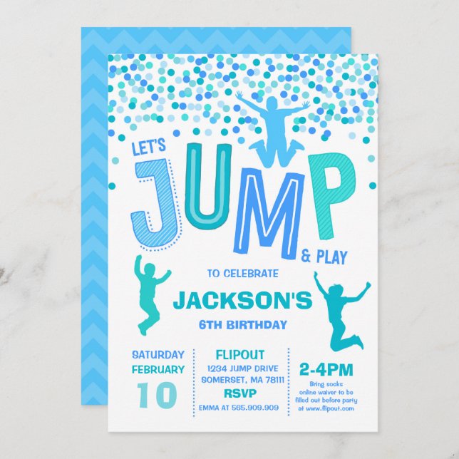 Convite Jump Birthday Invest Jump Trampoline Party (Frente/Verso)