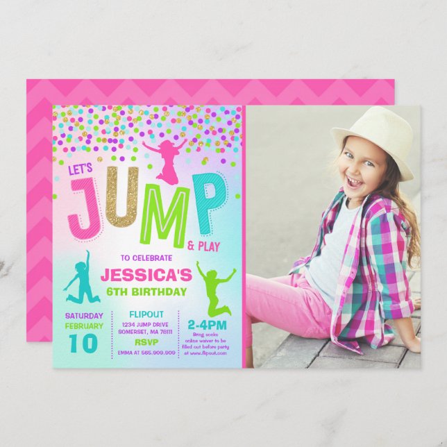 Convite Jump Birthday Invest Jump Trampoline Party (Frente/Verso)