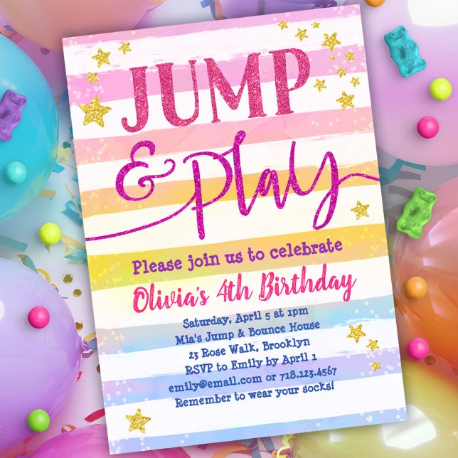 Convite Jump Birthday Invitation Girls Jump & Play Party (Criador carregado)