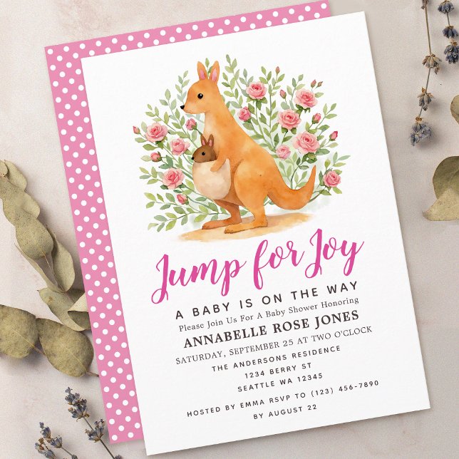 Convite Jump For Joy Cute Kangaroo Girl Baby Shower (Criador carregado)