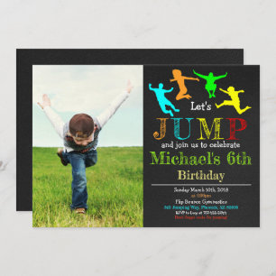 Convite Jump Gymnastics Sacudir Chalkboard Boy Birthday
